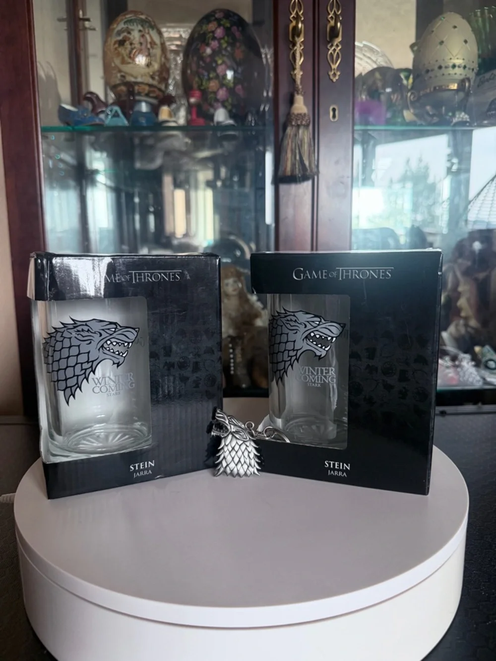 Stark Glass Stein - White Direwolf Design